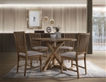 Wallace II 5 Piece Round Table Dining Room Set in Tan Linen & Weathered Oak Finish by Acme - 72310