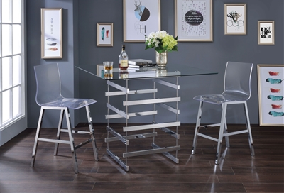 Nadie 3 Piece Counter Height Dining Set in Chrome Finish by Acme - 72590