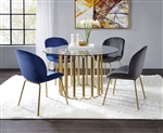 Pacheco 5 Piece Round Table Dining Room Set with Blue Velvet Chairs by Acme - 72690-72947