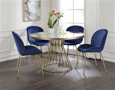 Chuchip 5 Piece Round Table Dining Room Set with Blue Velvet Chairs by Acme - 72945-72947