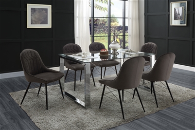 Abraham 7 Piece Dining Room Set in Dark Gray Fabric, Clear Glass & Chrome Finish by Acme - 74015