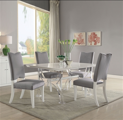Martinus 5 Piece Dining Room Set in White High Gloss Finish by Acme - 74720