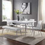 Weizor 7 Piece Dining Room Set in White High Gloss & Chrome Finish by Acme - 77150