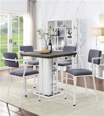 Cargo 5 Piece Counter Height Dining Set in Antique Walnut & White Finish by Acme - 77885
