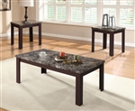 Carly 3 Piece Occasional Table Set in Faux Marble & Cherry Finish by Acme - 81402-S
