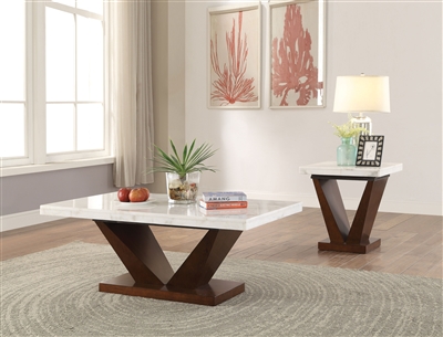 Forbes 3 Piece Occasional Table Set in White Marble & Walnut Finish by Acme - 83335-S