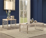 Portia 3 Piece Occasional Table Set in Weathered Light Oak & Stainless Steel Finish by Acme - 83810-S