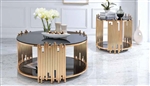 Tanquin 3 Piece Occasional Table Set in Black Glass & Gold Finish by Acme - 84490-S