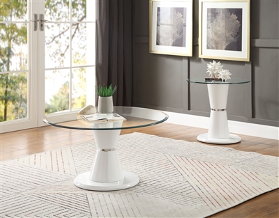 Kavi 3 Piece Occasional Table Set in Clear Glass & White High Gloss Finish by Acme - 84935-S