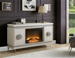 Noralie 50 Inch TV Console w/Fireplace in Ivory PU & Faux Diamonds Finish by Acme - 90535
