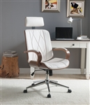 Yoselin Office Chair in White PU & Walnut Finish by Acme - 92513