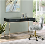 Ottey Executive Home Office Desk in Black High Gloss & Gold Finish by Acme - 93540