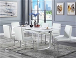 Palton 7 Piece Dining Room Set in White High Gloss, White PU & Chrome Finish by Acme - DN00732