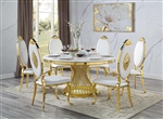 Fallon 5 Piece Round Table Dining Room Set in Faux Marble Top & Mirrored Gold Finish by Acme - DN01189