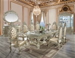 Sorina 7 Piece Dining Room Set in PU & Antique Gold Finish by Acme - DN01208