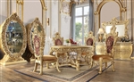 Bernadette 5 Piece Round Table Dining Room Set in Pattern Fabric & Gold Finish by Acme - DN01469