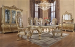 Cabriole 7 Piece Dining Room Set in Light Gold Synthetic Leather & Gold Finish by Acme - DN01482