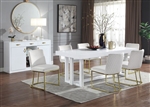 Paxley 7 Piece Dining Room Set in Beige Velvet, Gold & White High Gloss Finish by Acme - DN01610