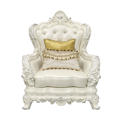 Adara Chair in White PU & Antique White Finish by Acme - LV01226