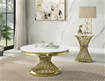 Fallon 3 Piece Occasional Table Set in Engineered Stone Top & Gold Finish by Acme - LV01957-S