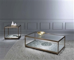 Kaia 3 Piece Occasional Table Set in Patterned Mirror Glass & Gold Finish by Acme - LV02085-S