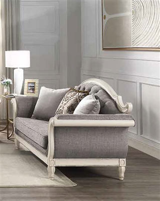 Florian Loveseat in Gray Fabric, Oak & Antique White Finish by Acme - LV02120