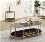 Fiorella 3 Piece Occasional Table Set in Glass, Black Marble Print & Champagne Finish by Acme - LV02222-S