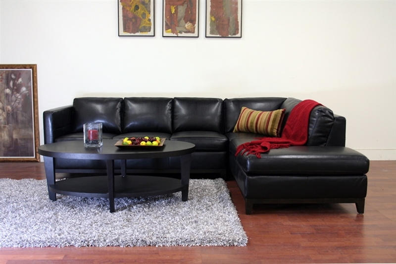 Rohn Black Leather Modern Sectional Sofa by Baxton Studio BAX