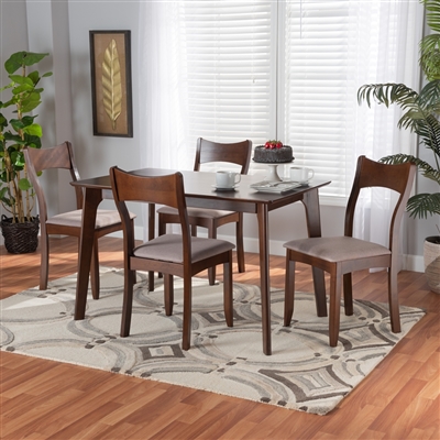 Adreana 5 Piece Dining Room Set in Warm Grey Fabric and Dark Brown Finish by Baxton Studio - BAX-Aegle-Grey/Cappuccino-5PC