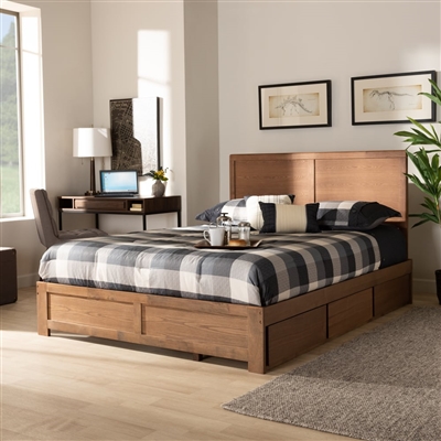 Aras Platform Storage Bed in Ash Walnut Brown Finish by Baxton Studio - BAX-Aras-Ash Walnut-Queen