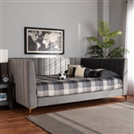 Oksana Daybed in Light Grey Velvet Fabric and Gold Finish by Baxton Studio - BAX-CF0344-Light Grey Daybed-Queen