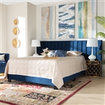 Fiorenza Panel Bed in Navy Blue Velvet Fabric Finish by Baxton Studio - BAX-CF8031F-Navy Blue Velvet-King