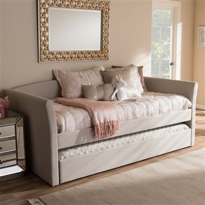 Camino Daybed with Trundle in Beige Fabric Finish by Baxton Studio - BAX-CF8756-Beige-Day Bed