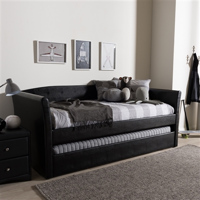 Camino Daybed with Trundle in Black Faux Leather Finish by Baxton Studio - BAX-CF8756-Black-Day Bed