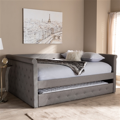 Alena Daybed with Trundle in Grey Fabric Finish by Baxton Studio - BAX-CF8825-Grey-Daybed-Q/T