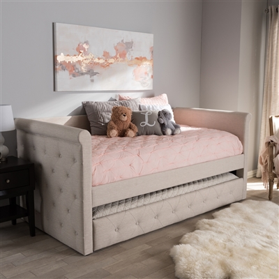 Alena Daybed with Trundle in Light Beige Fabric Finish by Baxton Studio - BAX-CF8825-Light Beige-Daybed
