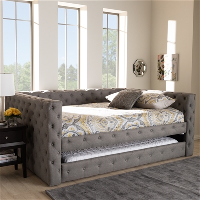 Anabella Daybed with Trundle in Grey Fabric Finish by Baxton Studio - BAX-CF8987-Grey-Daybed-Q/T