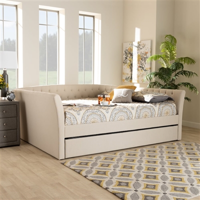 Delora Daybed with Trundle in Beige Fabric Finish by Baxton Studio - BAX-CF9044-Beige-Daybed-Q/T