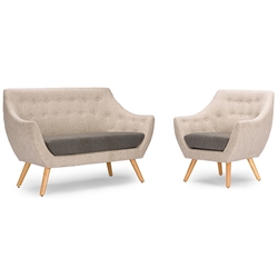 Astrid Mid-Century Beige Fabric 2-piece Living Room Set by Baxton Studio - BAX-DO-6273