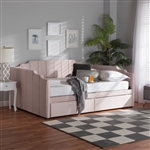 Gulliver Daybed in Light Pink Velvet Fabric Finish by Baxton Studio - BAX-DV19804-Light Pink Velvet Daybed-Full