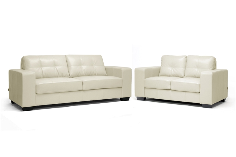 Whitney Ivory Leather Modern 2 peice Sofa Set by Baxton Studio