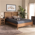 Redmond Platform Bed in Walnut Brown and Synthetic Rattan Finish by Baxton Studio - BAX-MG-0021-4-Walnut-Queen