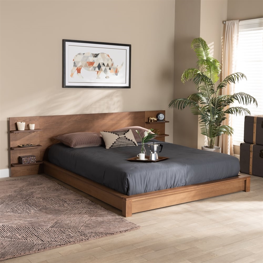 Elina Platform Storage Bed in Walnut Brown Finish by Baxton Studio