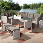 Eneas Modern and Contemporary 4-Piece Dark Grey Fabric and Grey Rattan Outdoor Patio Set by Baxton Studio - BAX-MLM-210339-Dark Grey