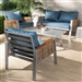 Nicholson Modern and Contemporary 4-Piece Blue Fabric and Grey Metal with Brown PE Rattan Outdoor Patio Lounge Set by Baxton Studio - BAX-MLM-210477-Blue