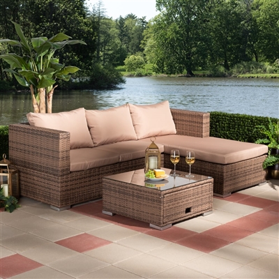 Addison Modern and Contemporary 3-Piece Light Brown and Brown Woven Rattan Patio Set with Adjustable Recliner by Baxton Studio - BAX-MLM-210516-Brown