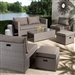 Haina Modern and Contemporary 6-Piece Grey Fabric and Grey Synthetic Rattan Patio Set by Baxton Studio - BAX-MLM-210592-Light Grey