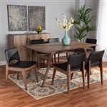 Afton 7 Piece Dining Room Set in Black Faux Leather and Walnut Brown Finish by Baxton Studio - BAX-RDC827-Black/Walnut-7PC