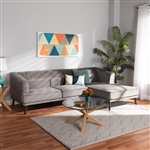 Morton Mid-Century Modern Contemporary Grey Velvet Sectional with Right Facing Chaise by Baxton Studio - BAX-RDS-S0017-L-Grey Velvet/Wenge-RFC
