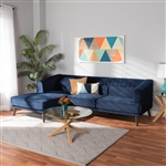 Morton Mid-Century Modern Contemporary Navy Blue Velvet Sectional with Left Facing Chaise by Baxton Studio - BAX-RDS-S0017-L-Navy Blue Velvet/Wenge-LFC